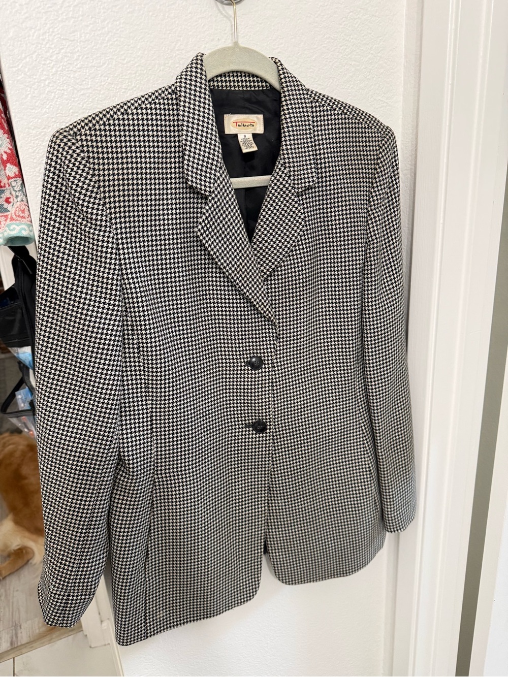 Talbots Classic Black & White Houndstooth Two-Button Blazer